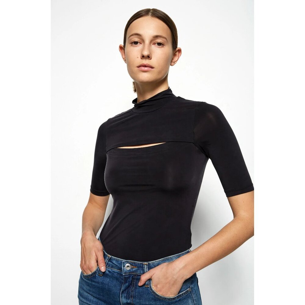 NWT Jonathan Simkhai standard black Haze slinky jersey cutout bodysuit